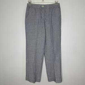 Talbots Pants Womens 6P Blue White Striped Linen Cotton Pull On Elastic Waist
